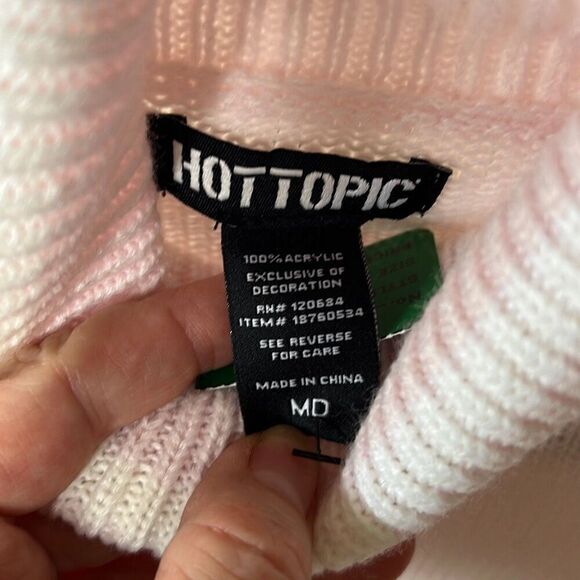 Hot Topic Strawberry Milk Cow Turtleneck Sweater Pink Medium Nwot - Picture 4 of 7